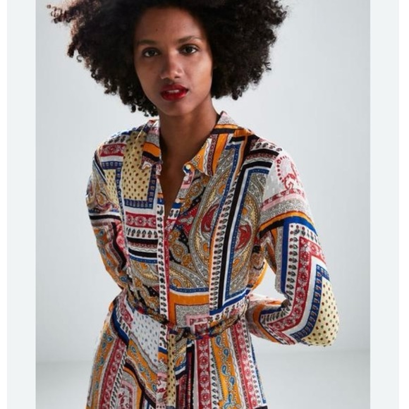 Zara Swiss Dot Printed Patchwork Midi Maxi Shirtdress - Picture 2 of 11